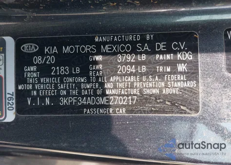 2021 Kia Forte Gt-Line from USA, damaged, VIN 3KPF34AD3ME270217